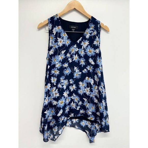 Karen Kane Tank Top Floral Size Small Blue Uneven Hem Pullover NEW - Picture 2 of 11